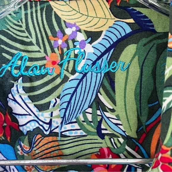 Allan Flusser Hawaiian Tropical Floral Button Up Cuban Camp Shirt Large Parrot - Picture 4 of 11